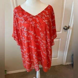 CAbi Orange and White Floral Top